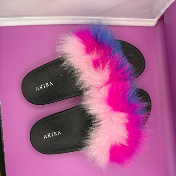 Akira NWOT Azalea Wang Dreamt We Spoke Rainbow Furry Slides Sandals Sz 8 Y2K - Picture 8 of 15